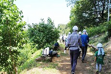 ヘルメットを装着して竹林へ！