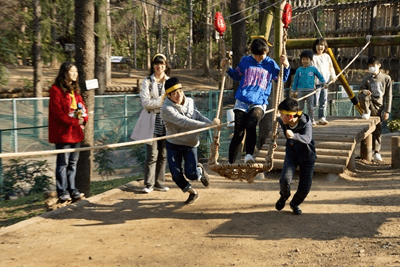 アスレチックでは夢中で遊ぶ姿が