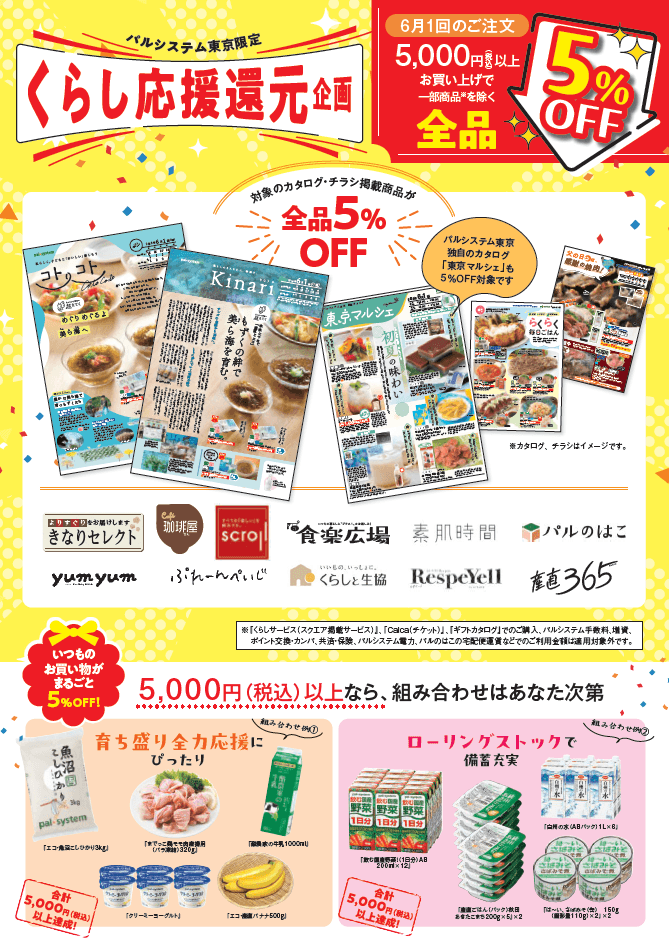 定期便　6月1回「パルシステム東京限定 くらし応援還元企画(全品５％OFF)」チラシ